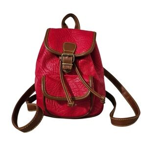 Vintage Mini red Backpack Purse Pull String button closure